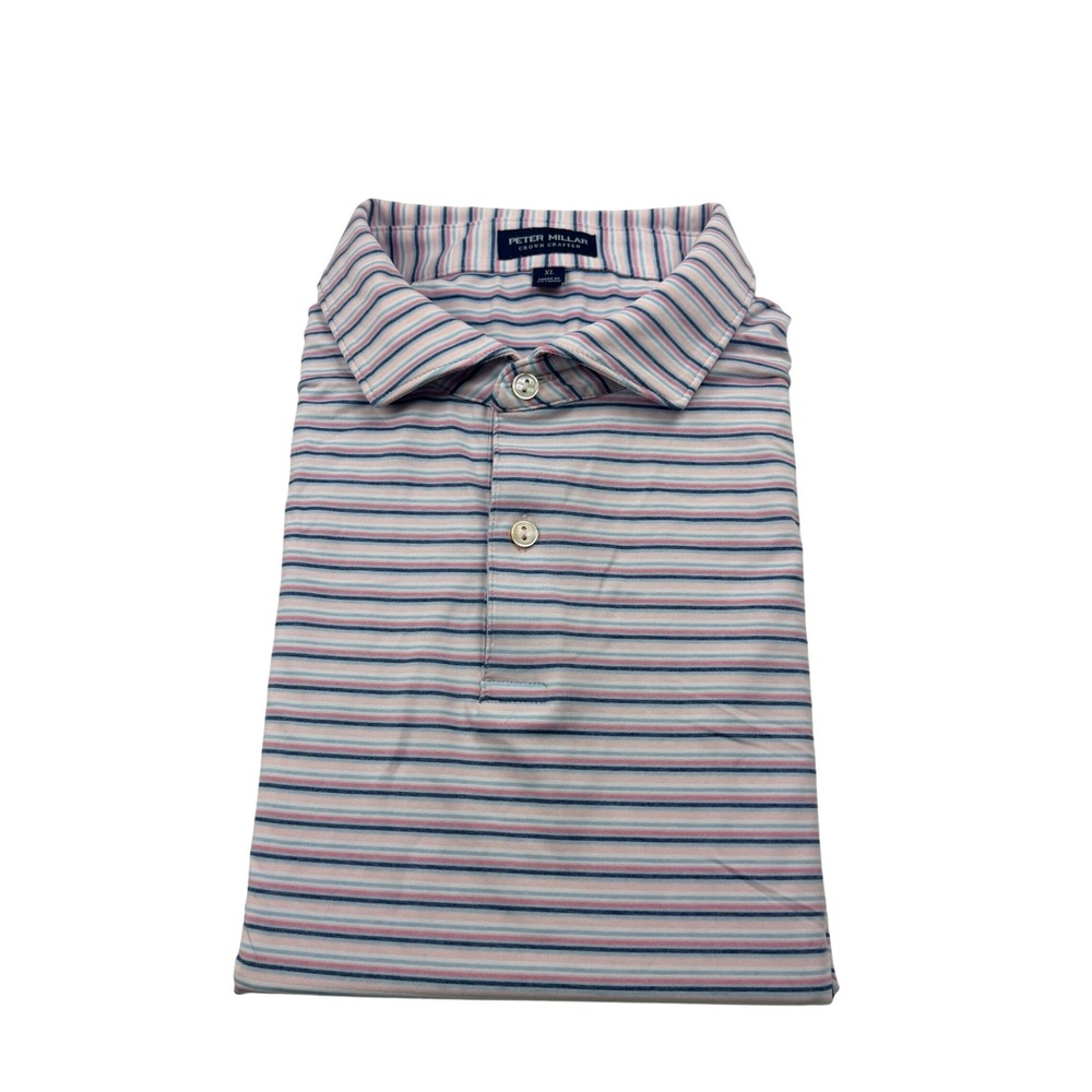 Peter Millar Crown Crafted Mens XL Golf Polo Pink Blue Striped Performance Shirt